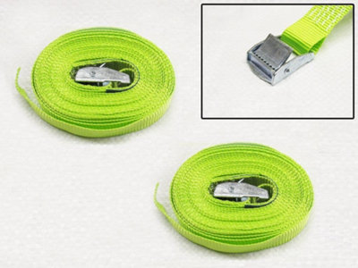 Hi Vis Cambuckle Tie Down Straps 25MM 250KG 5 Metre x2 (Lashing Strap Secure Hold)