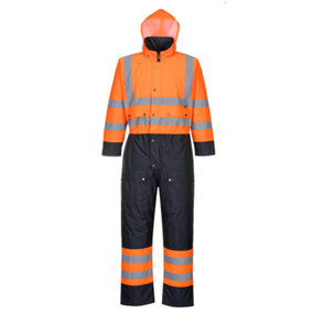 Hi-Vis Contrast Coverall - Orange and Navy Winter Lined Suit 2XL