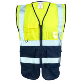 Hi Vis Executive Vest -Two Tone Yellow/ Navy - Small