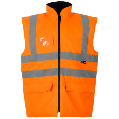 Hi-Vis Interactive Reversible Twill Lined Bodywarmer Orange - 2XL