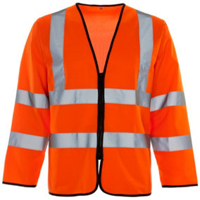 Hi-Vis Long Zipped Orange Vest with ID & Phone Pocket - 2Xlarge
