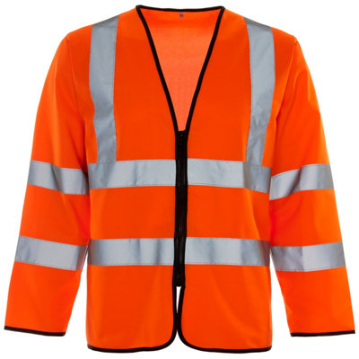 Hi-Vis Long Zipped Orange Vest with ID & Phone Pocket - Small