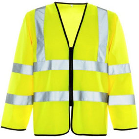 Hi-Vis Long Zipped Yellow Vest with ID & Phone Pocket - Large