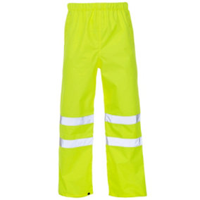 Hi-Vis Overtrousers 300D Oxford PU Yellow L  KNEE BAND