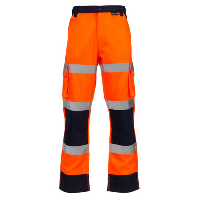 Hi Vis Two Tone 3 Band Combat Trousers - Orange/ Navy - Reg 42W