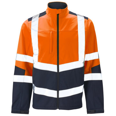 Hi Vis Two Tone Soft Shell Jacket - Orange/ Navy - Large