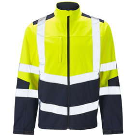 Hi Vis Two Tone Soft Shell Jacket - Yellow/ Navy -Large
