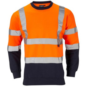 Hi Vis Two Tone Sweatshirt - Orange/ Navy -Large