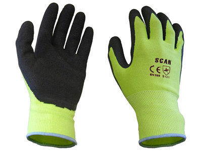 Hi-Vis Yellow Foam Latex Coated Gloves - Medium (Size 8)