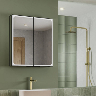 HiB - Euna Mirror Cabinet in Black Finish - 600mm - Euna 600mm Width x 700mm Height x 139mm Depth Price Comparisons | Compare The Build