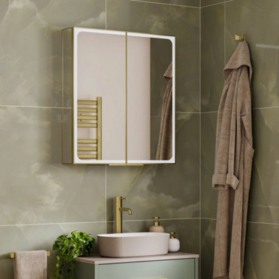 HiB - Euna Mirror Cabinet in Brushed Brass Finish - 800mm - Euna 800mm Width x 700mm Height x 139mm Depth Price Comparisons | Compare The Build