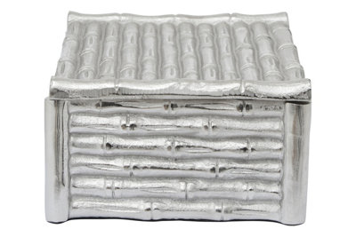 Hiba Large Silver Finish Bamboo Effect Trinket Box