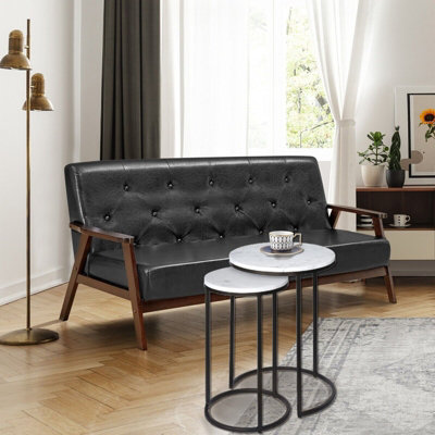 Hiba Marble Nest of Tables in White with Black Metal Bases