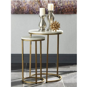 Hiba Marble Nest of Tables in White with Gold Metal Bases