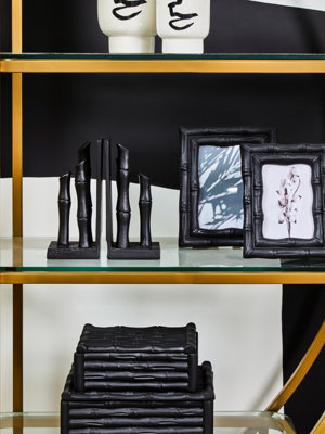 Hiba Small Black Finish Bamboo Effect Trinket Box