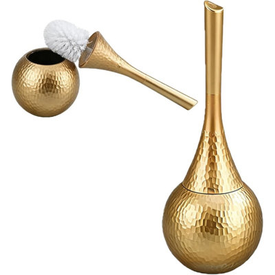 Hideaway Toilet Brush Set, Hammered Gold Small Bathroom Space Saver ...