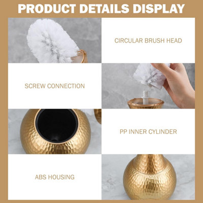 Hideaway Toilet Brush Set, Hammered Gold Small Bathroom Space Saver ...
