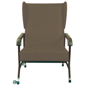 High Back Bariatric Chair - Height Adjusable - Transfer Wheels - Brown Vinyl