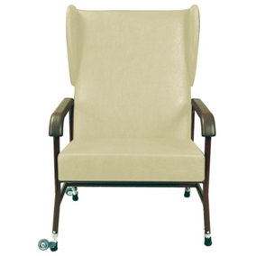 High Back Bariatric Chair - Height Adjusable - Transfer Wheels - Cream Vinyl