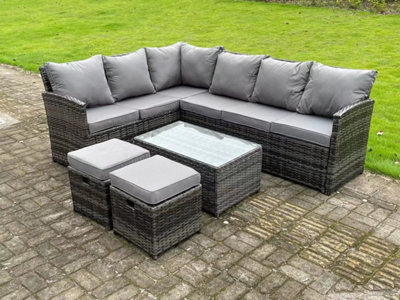 High Back Dark Mixed Grey Rattan Corner Sofa Set Outdoor Furniture ...