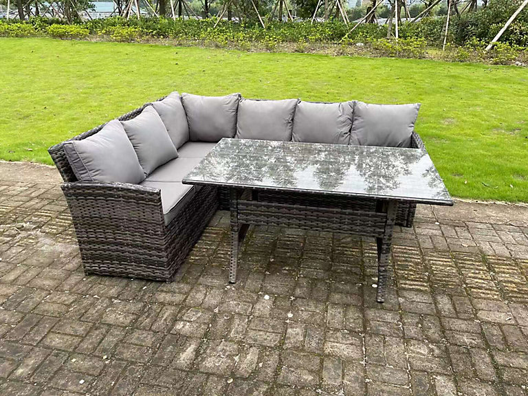 Grey Rattan Corner Sofa Set