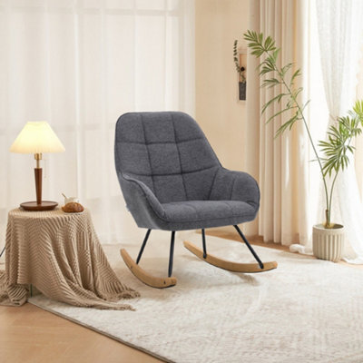High Back Linen Rocker Chair Upholstered Rocking Chair Padded Seat 94cm(H) Grey