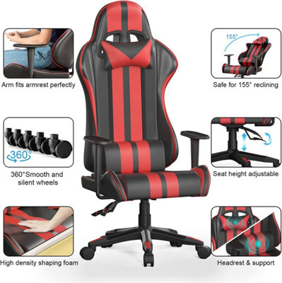 High Back Racing Office Computer Chair Ergonomic Video Game Chair with Height Adjustable Headrest and Lumbar Support for Adults Te