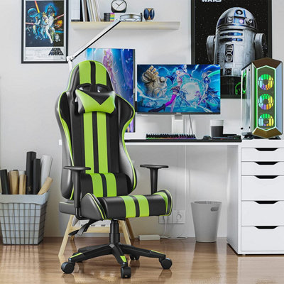 High Back Racing Office Computer Chair Ergonomic Video Game Chair with Height Adjustable Headrest and Lumbar Support(Green)