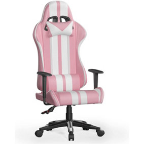 High Back Racing Office Computer Chair Ergonomic Video Game Chair with Height Adjustable Headrest and Lumbar Support(Pink)