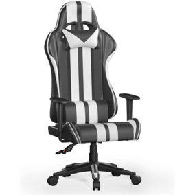 High Back Racing Office Computer Chair Ergonomic Video Game Chair with Height Adjustable Headrest and Lumbar Support(White)