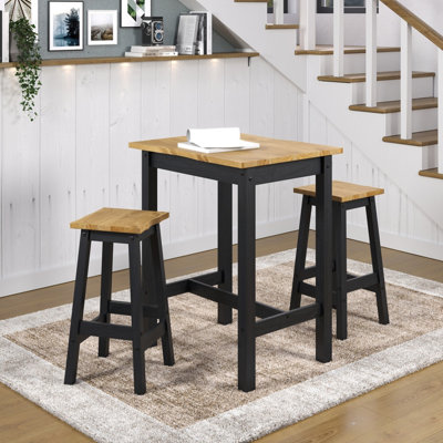 High Breakfast Bar Table & Pair of Bar stool SET Corona Black Wavy Edge Large Rectangular, 65cm wide x 100cm deep