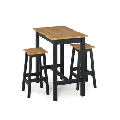 High Breakfast Bar Table & Pair of Bar stool SET Corona Black Wavy Edge Large Rectangular, 65cm wide x 100cm deep