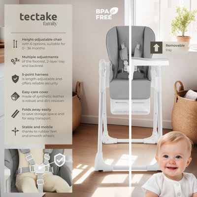 High Chair Sophia - foldable, height-adjustable, 5-point harness - white