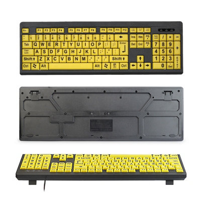 High Contrast Wired USB Large Print Keyboard for Seniors with Low Vision-104 Easy-to-Read Keys