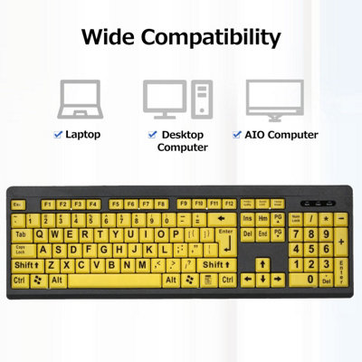 High Contrast Wired USB Large Print Keyboard for Seniors with Low Vision-104 Easy-to-Read Keys