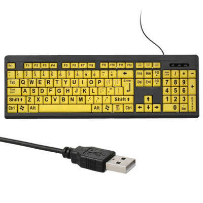 High Contrast Wired USB Large Print Keyboard for Seniors with Low Vision-104 Easy-to-Read Keys