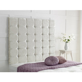 High Cubed Crushed Velvet 2ft6 Small Single 36" Headboard -  Cream
