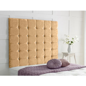 High Cubed Crushed Velvet 2ft6 Small Single 36" Headboard -  Gold