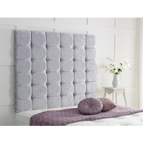 High Cubed Crushed Velvet 4ft Small Double 36" Headboard -  Silver