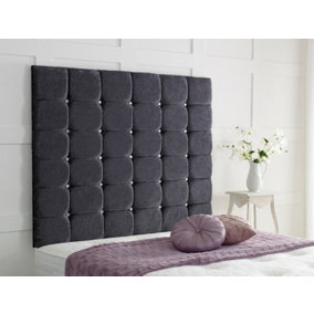 High Cubed Crushed Velvet 6ft Super King 36" Headboard -  Black
