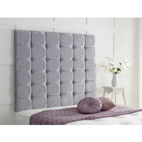 High Cubed Crushed Velvet 6ft Super King 36" Headboard -  Grey