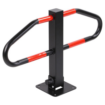 High-Durability Foldable Parking Barrier Heavy-Duty Steel with Built-In Lock & Two Keys Red Reflective Strips