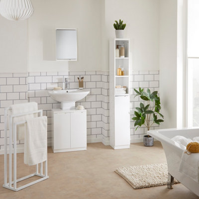 High Gloss Bathroom Tallboy Cabinet in White