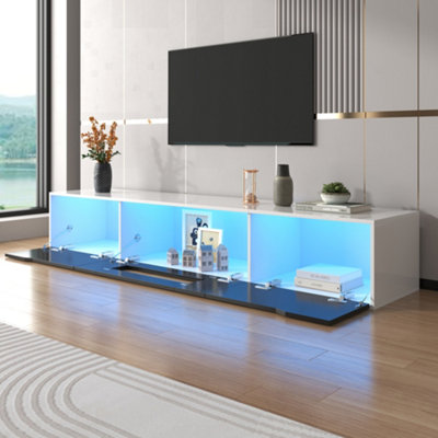 High Gloss Floating Black TV Stand Unit with Colour Changing LED Lights TV Console Table for Living Room Cabinet