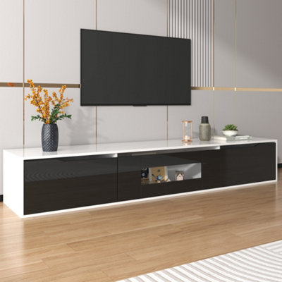 High Gloss Floating Black TV Stand Unit with Colour Changing LED Lights TV Console Table for
