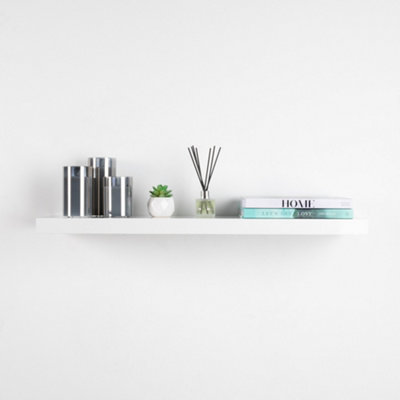 High Gloss Floating Shelves, Small 80 cm White Wooden Wall Mounted Decorative Storage Shelf