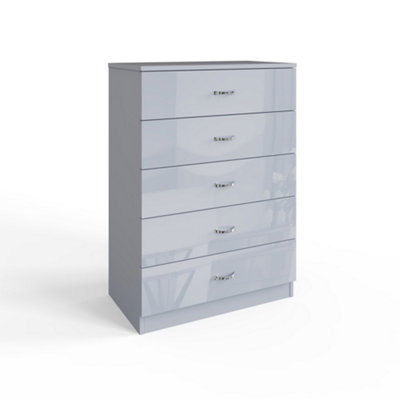 High Gloss Grey 5 Drawer Chest Of Drawers