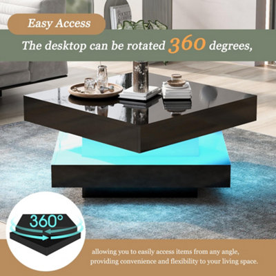 High Gloss LED Coffee Table with Rotating Top, Black