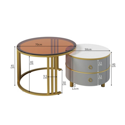 High Gloss Round 2-in-1 Coffee Table with Side Table