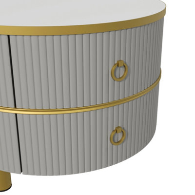 High Gloss Round 2-in-1 Coffee Table with Side Table